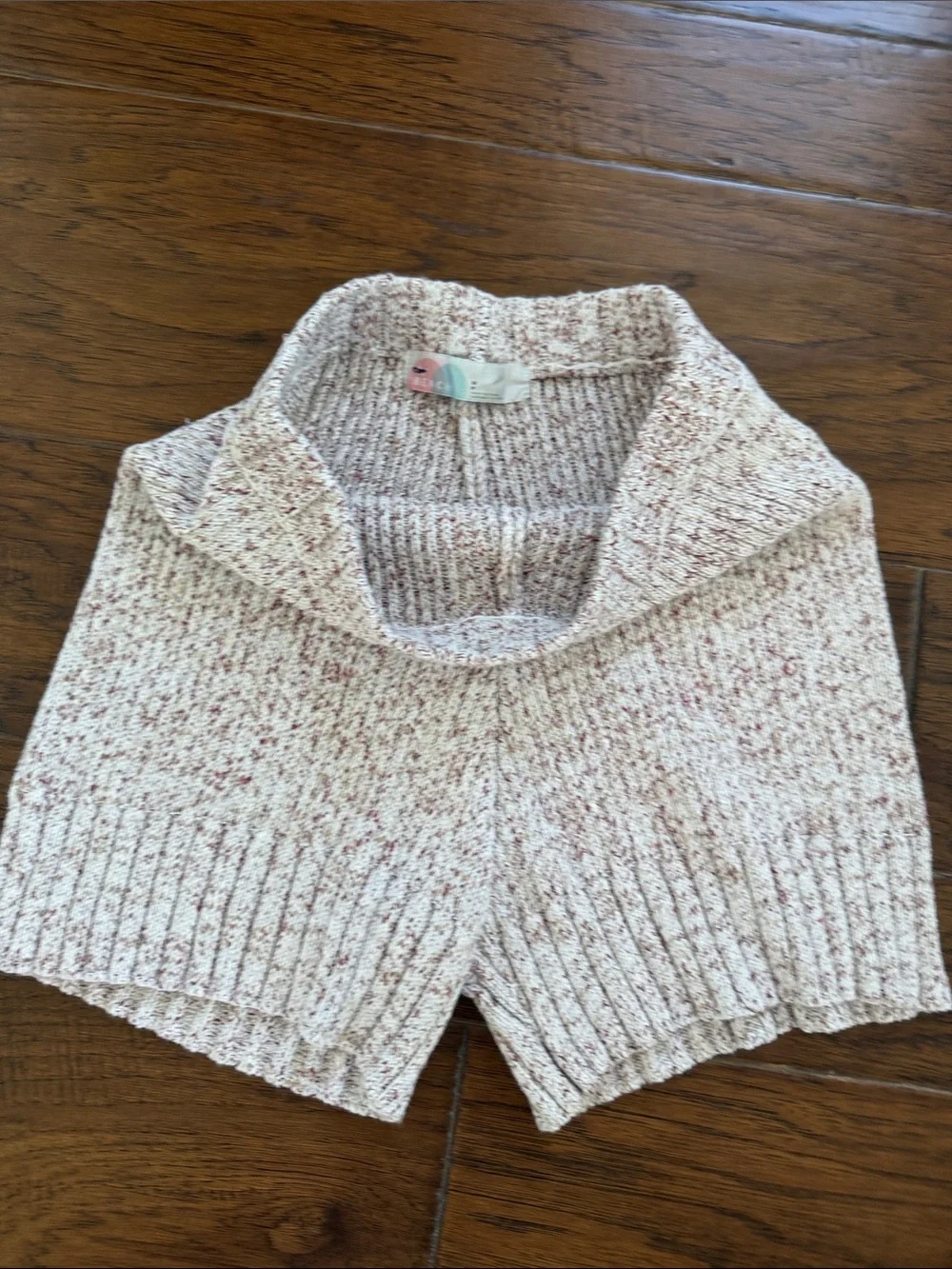 Free People Cream Knit High-Waist Shorts with Rust Speckle